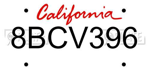 8BCV396 California License Plate