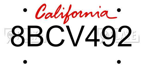 8BCV492 California License Plate