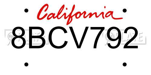 8BCV792 California License Plate