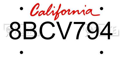 8BCV794 California License Plate