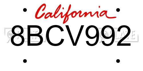 8BCV992 California License Plate