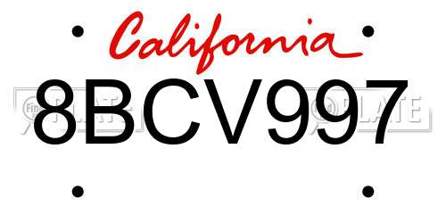 8BCV997 California License Plate
