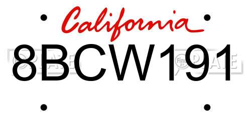 8BCW191 California License Plate