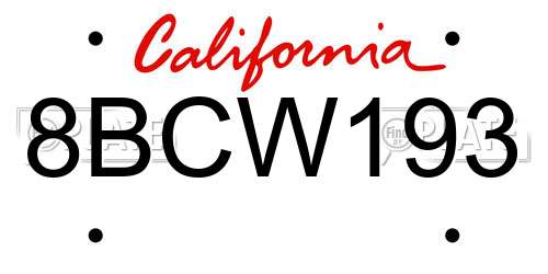8BCW193 California License Plate