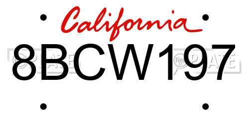 8BCW197 California License Plate