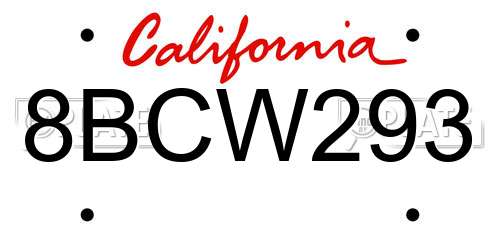 8BCW293 California License Plate
