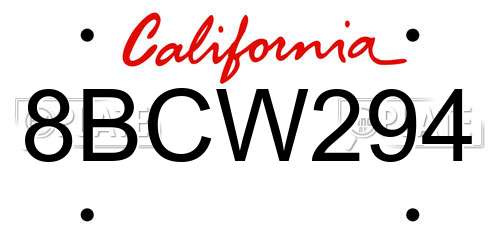 8BCW294 California License Plate