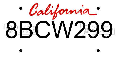 8BCW299 California License Plate