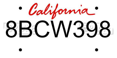 8BCW398 California License Plate