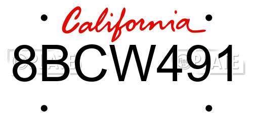 8BCW491 California License Plate