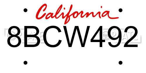 8BCW492 California License Plate