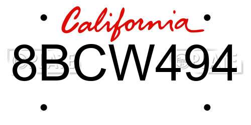8BCW494 California License Plate