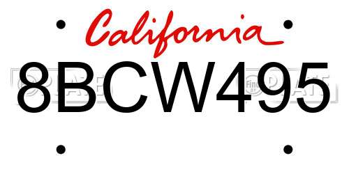 8BCW495 California License Plate