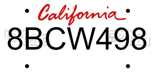 8BCW498 California License Plate