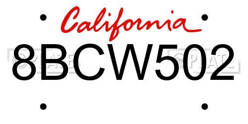 8BCW502 California License Plate