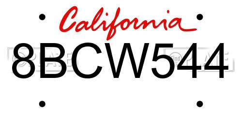 8BCW544 California License Plate