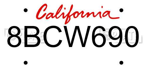 8BCW690 California License Plate