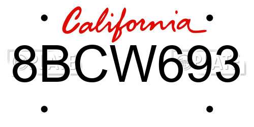 8BCW693 California License Plate