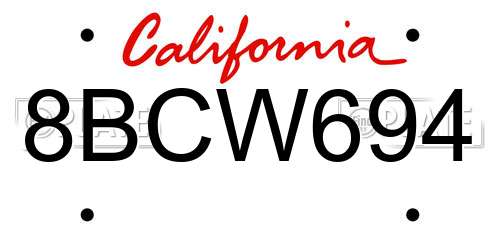 8BCW694 California License Plate