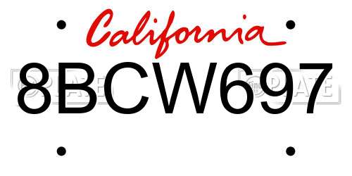 8BCW697 California License Plate
