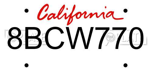 8BCW770 California License Plate