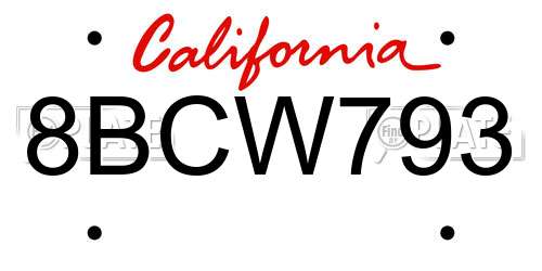 8BCW793 California License Plate