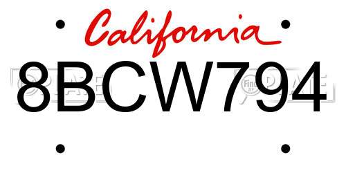 8BCW794 California License Plate