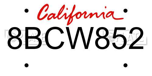 8BCW852 California License Plate