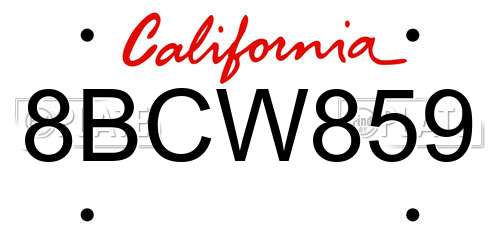 8BCW859 California License Plate