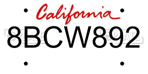 8BCW892 California License Plate