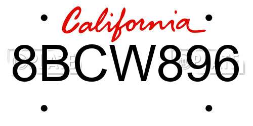 8BCW896 California License Plate