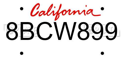 8BCW899 California License Plate