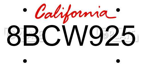 8BCW925 California License Plate