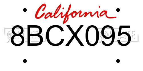 8BCX095 California License Plate