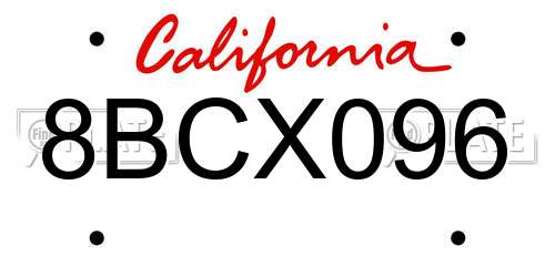 8BCX096 California License Plate