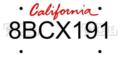 8BCX191 California License Plate