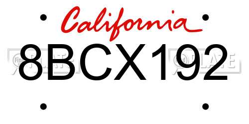 8BCX192 California License Plate