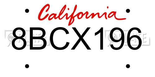 8BCX196 California License Plate
