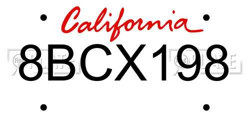 8BCX198 California License Plate