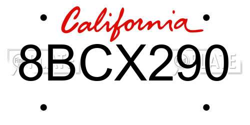 8BCX290 California License Plate
