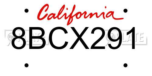 8BCX291 California License Plate