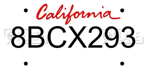 8BCX293 California License Plate