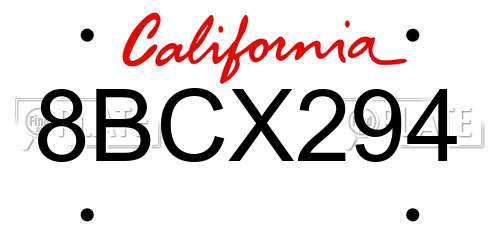 8BCX294 California License Plate