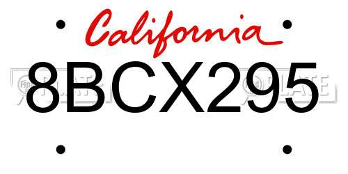 8BCX295 California License Plate