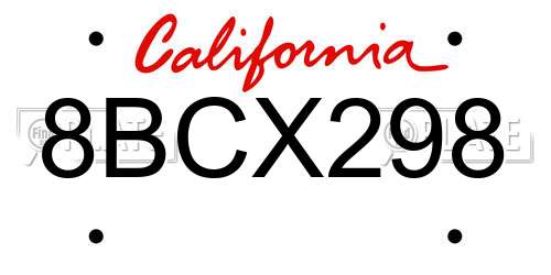 8BCX298 California License Plate