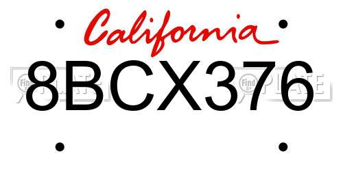 8BCX376 California License Plate