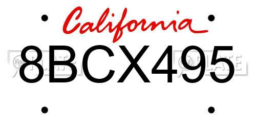 8BCX495 California License Plate