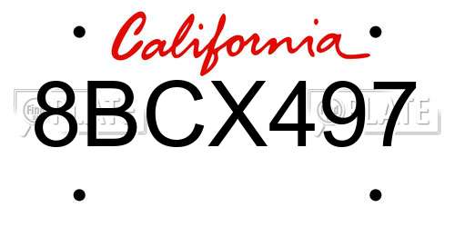 8BCX497 California License Plate