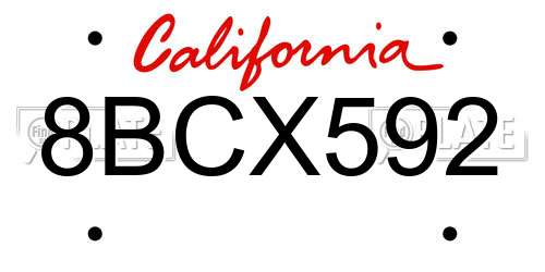 8BCX592 California License Plate