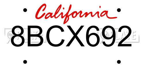 8BCX692 California License Plate